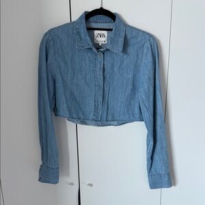 Zara Light Blue Cropped Denim Jacket